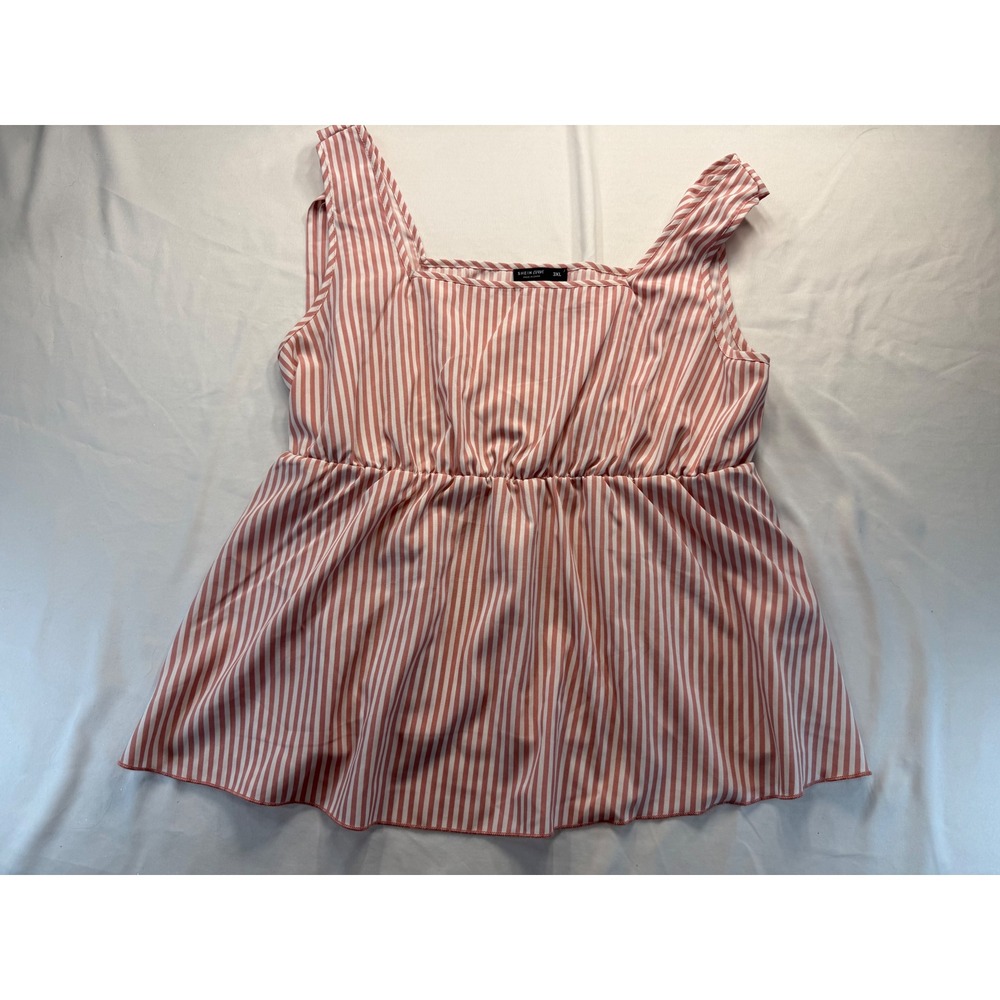 SHEIN Curve Pink White Striped Babydoll Top Sleeveless Peplum Blouse 3XL